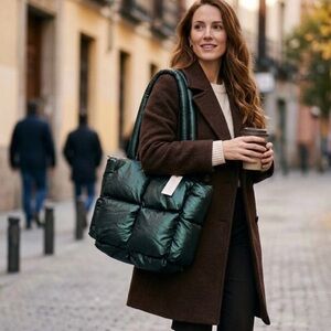 Anthropologie Dark Green Puffer Tote